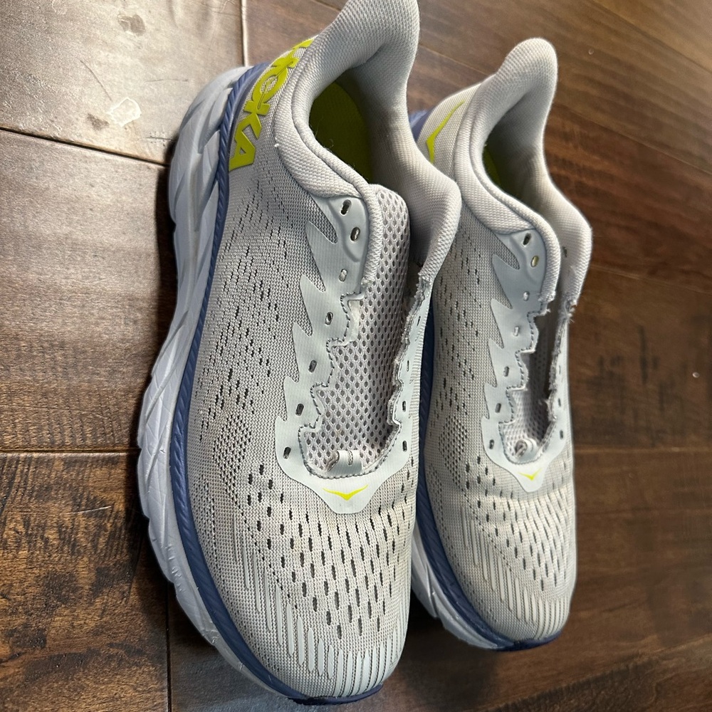 Women’s HOKA One One Clifton 7 Running Shoes Gray, Blue, Lime - Picture 5 of 10